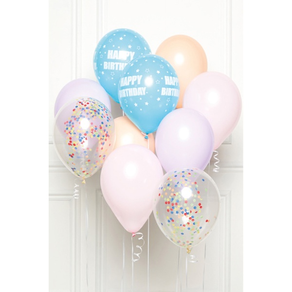 Balónkový buket latexový Happy Birthday Pastel 10 ks