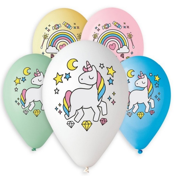 Balónky s potiskem Jednorožec a duha latexové 5 ks