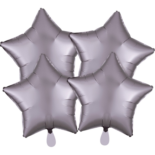 Balónky fóliové Hvězdy saténové šedé 43 cm 4 ks