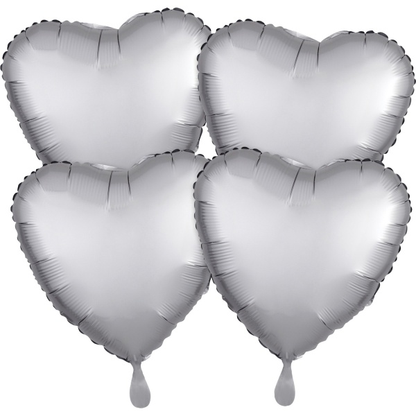 Balónky fóliové Srdce platinové 4 ks