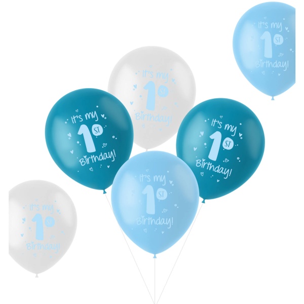 Balónky latexové 1. narozeniny modrý mix 33 cm 6 ks