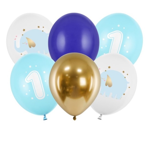 Balónky latexové 1. narozeniny Slon sv.modrý 30 cm 6 ks