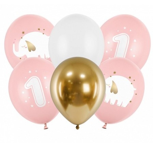 Balónky latexové 1. narozeniny Slon sv.růžový 30 cm 6 ks