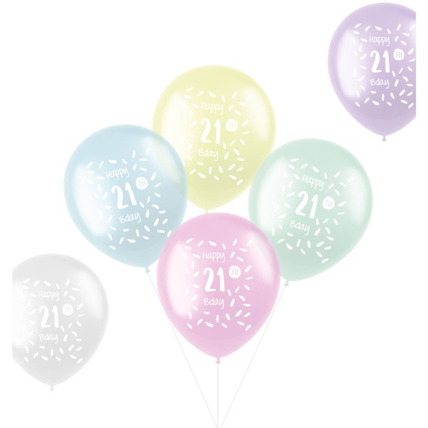 Balónky latexové 21. narozeniny pastelový mix 33 cm 6 ks