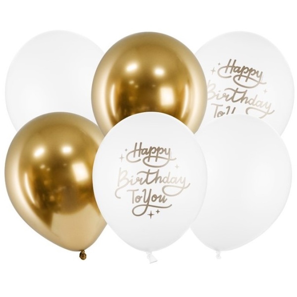 Balónky latexové HB bílé a zlaté 30 cm 6 ks