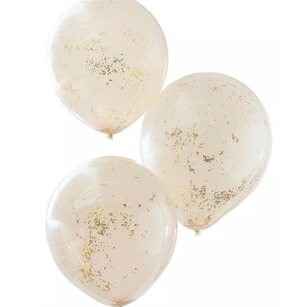 Balónky latexové bílé/zlaté Konfety 30 cm 5 ks