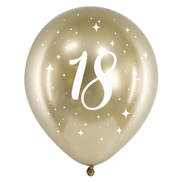 Balónky latexové chromové 18. narozeniny zlaté 30 cm 6 ks