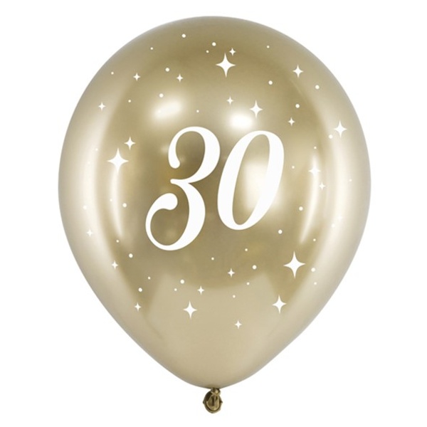 Balónky latexové chromové 30. narozeniny zlaté 30 cm 6 ks