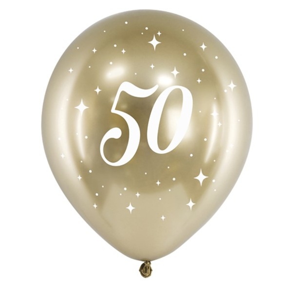 Balónky latexové chromové 50. narozeniny zlaté 30 cm 6 ks