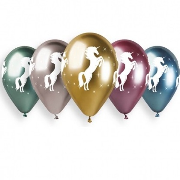 Balónky latexové chromové Jednorožec 33 cm 5 ks