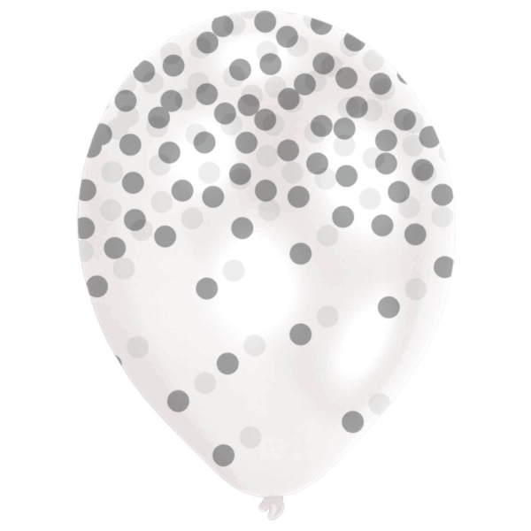 Balónky latexové puntíky stříbrné 27,5 cm 6 ks