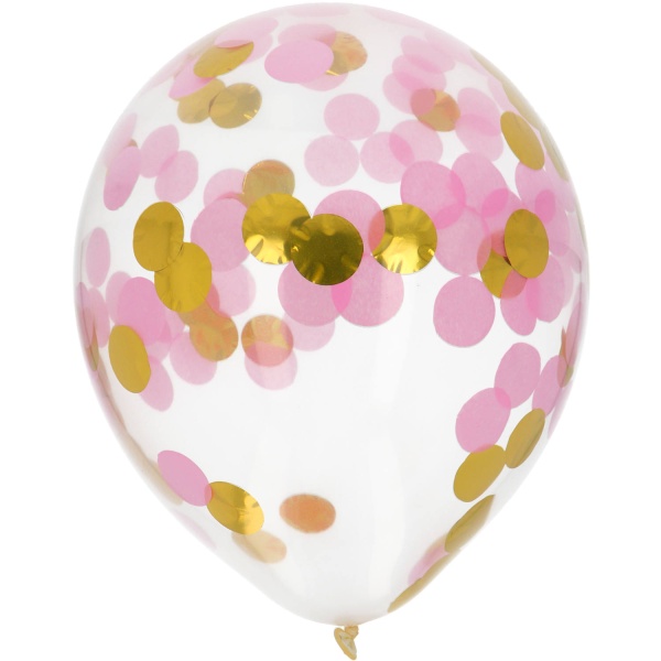 Balónky latexové s konfetami Gold & Pink 30 cm – 4 ks
