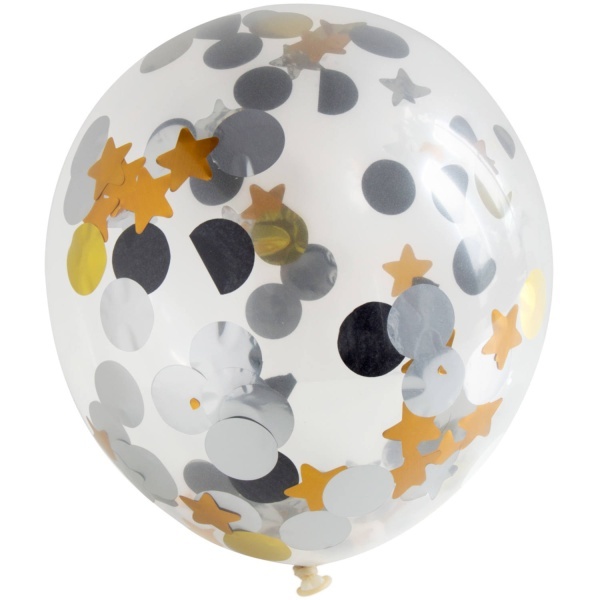 Balónky latexové s konfetami hvězdy a kolečka 4 ks