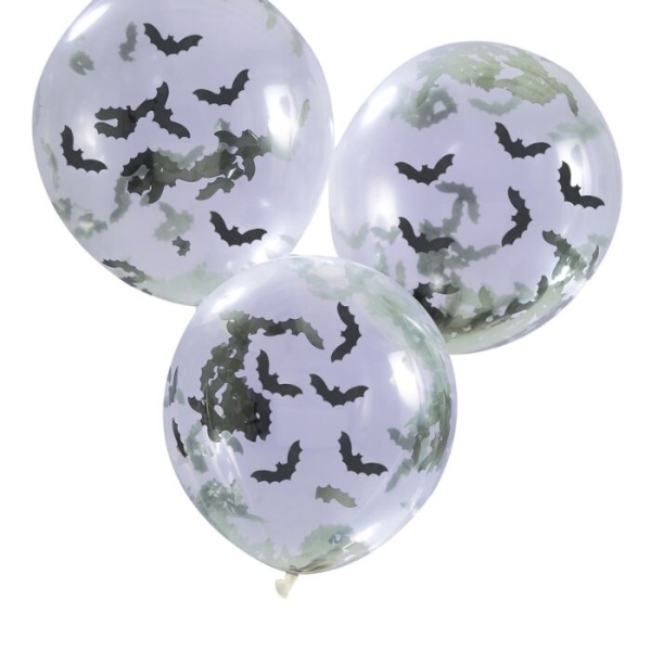 Levně Balónky latexové transparentní s konfetami netopýr 5 ks