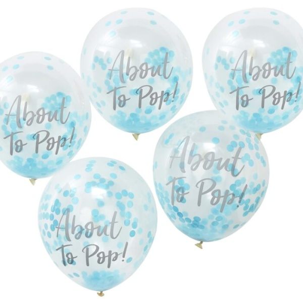 Balónky latexové transparentní s modrými konfetami About To Pop! 30 cm 5 ks