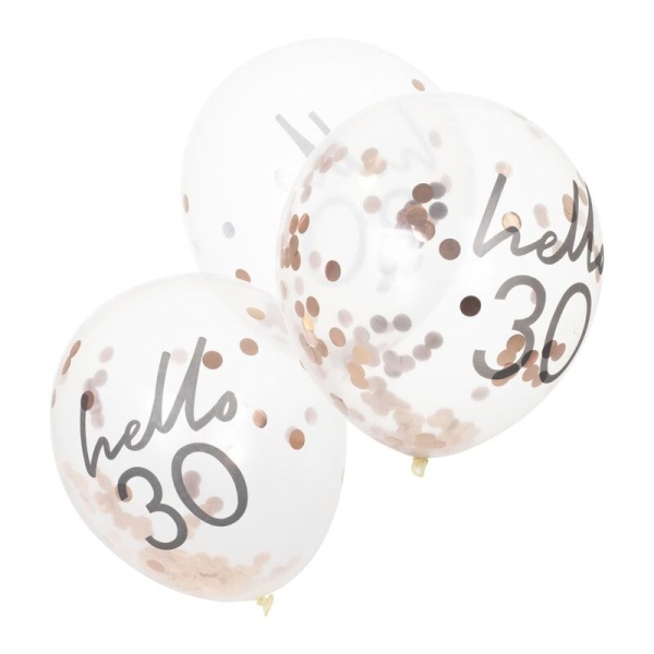 Levně Balónky průhledné 30 cm narozeninové s konfetami Hello 30