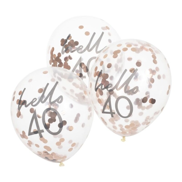 Levně Balónky průhledné 30 cm narozeninové s konfetami Hello 40