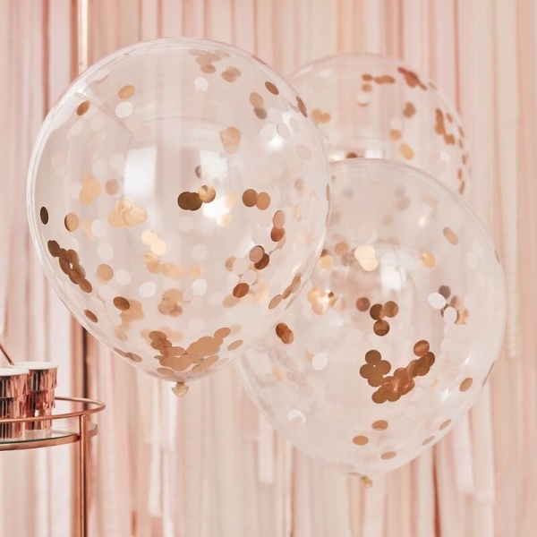 Balónky průhledné 55 cm s konfetami růžové zlato 3 ks