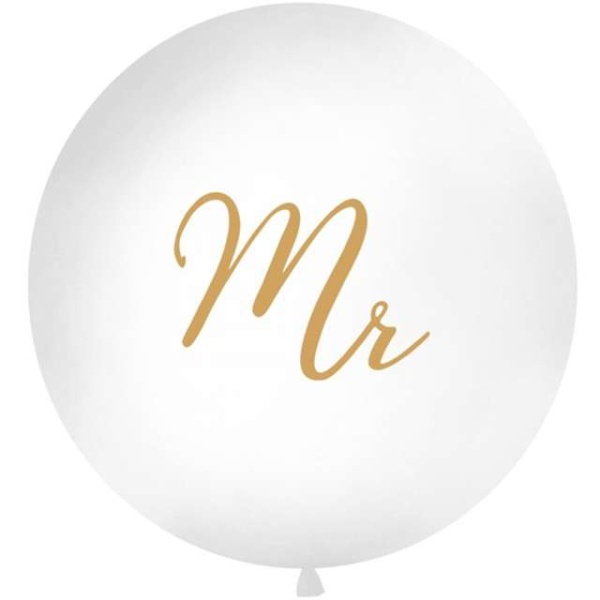 Balón jumbo bílý + zlatý"Mr" 1 m