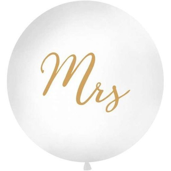 Levně Balón jumbo bílý + zlatý"Mrs" 1 m
