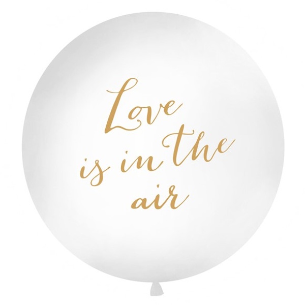Levně Balón Jumbo svatební bílý+zlatý Love is in The air 1m