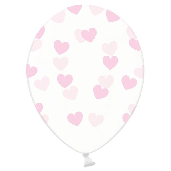 Balónky s potiskem Srdíčka transparentní růžové 6 ks 28 cm