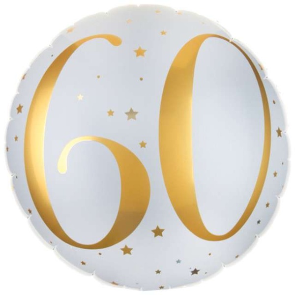 Balón fóliový kulatý bílý se zlatou číslicí 60