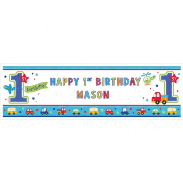Banner 1. narozeniny chlapeček s autíčky 165 x 50,8 cm