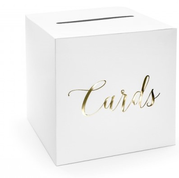 Levně Box na přání se zlatým nápisem Cards 24 x 24 x 24 cm