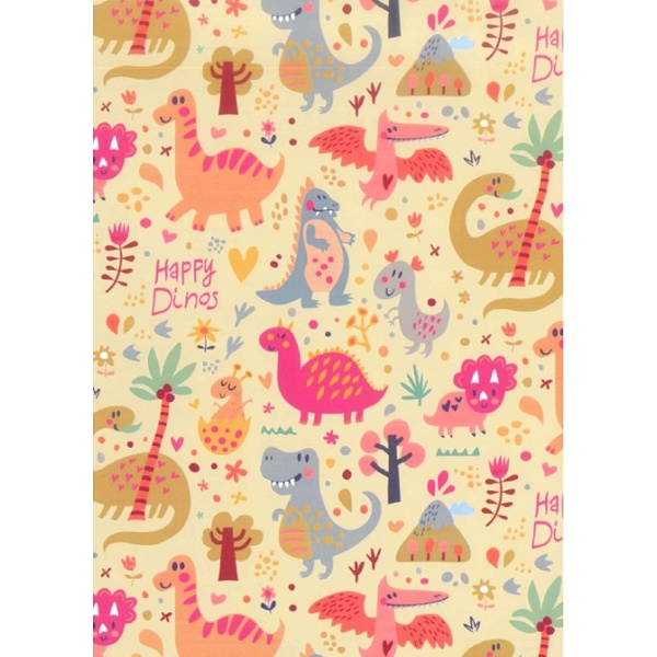 Levně Balicí papír Happy Dinos růžový 2 x 0,70 cm