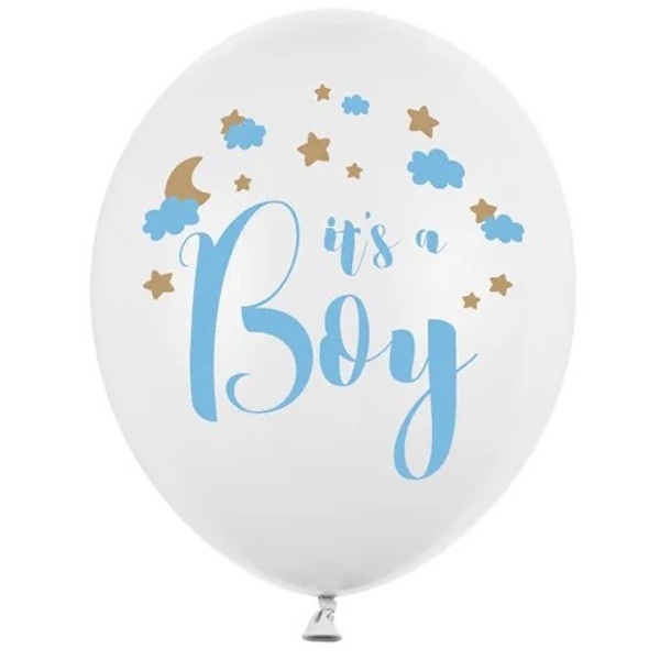Levně Balónek bílý, modrý potisk "It´s a Boy" 30 cm 1 ks