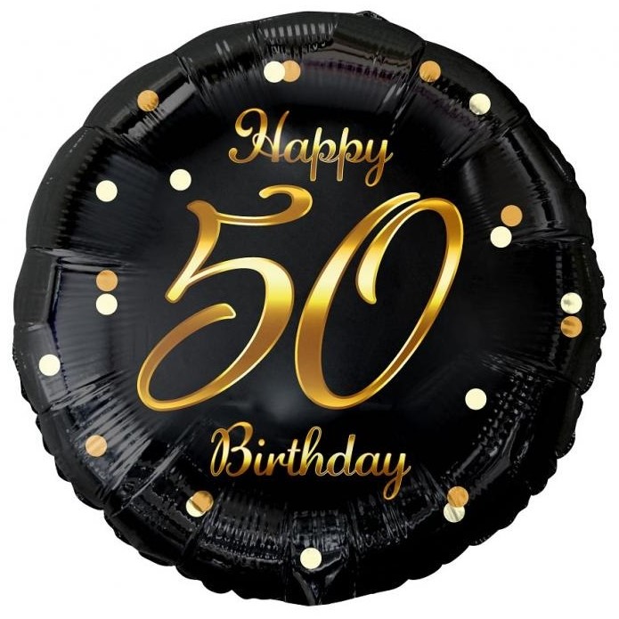 Levně Balónek fóliový Beauty Charm 50. narozeniny černo-zlatý 45 cm