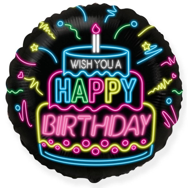 Balónek fóliový Happy Birthday Neon 48 cm