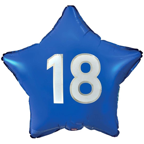 Balónek fóliový Hvězda 18. narozeniny modrá 44 cm