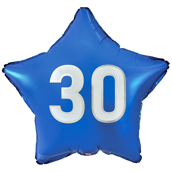 Levně Balónek fóliový Hvězda 30. narozeniny modrá 44 cm
