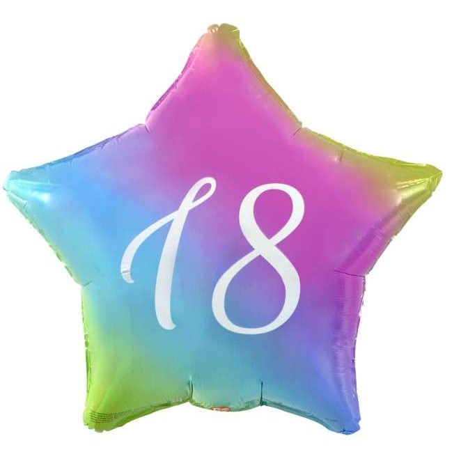 Balónek fóliový Hvězda duhová 18. narozeniny 44 cm