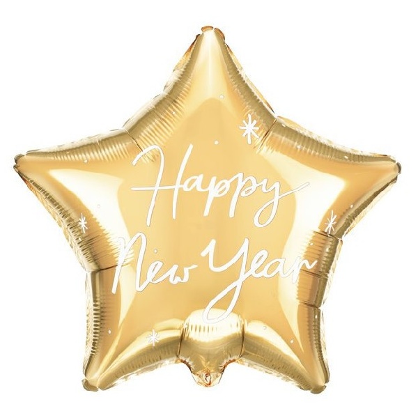 Balónek fóliový Hvězda zlatá Happy New Year 40 cm