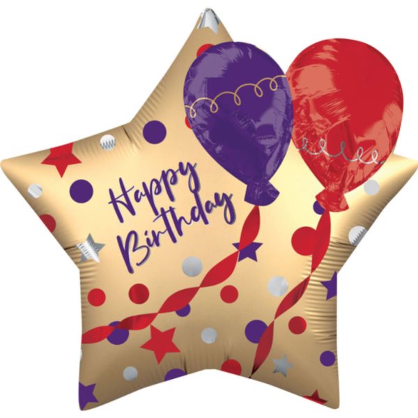 Balónek fóliový Hvězda zlatá Happy birthday 71 cm