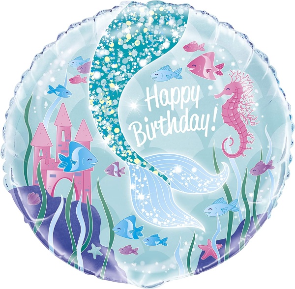 Mermaid party – balónek fóliový "Happy birthday" 45 cm
