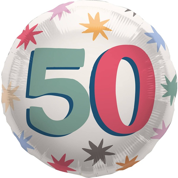 Balónek fóliový Starburst 50. narozeniny 45 cm