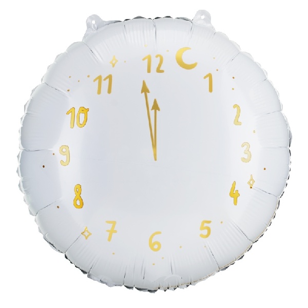 Balónek fóliový Silvestrovské hodiny bílý 45 cm