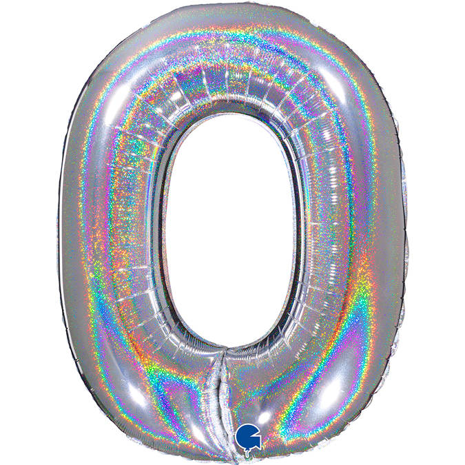 Balónek fóliový číslice 0 holografická stříbrná 102 cm