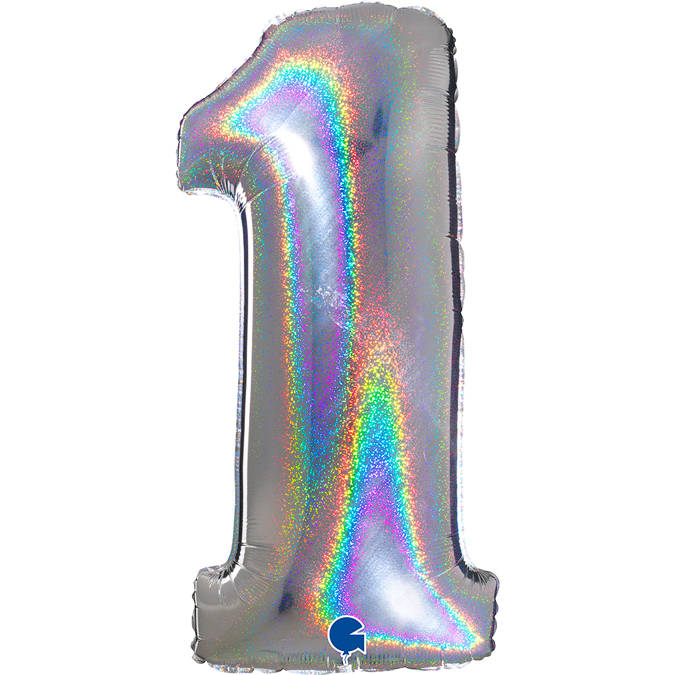 Balónek fóliový číslice 1 holografická stříbrná 102 cm
