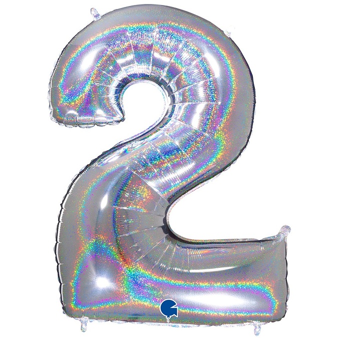 Levně Balónek fóliový číslice 2 holografická stříbrná 102 cm