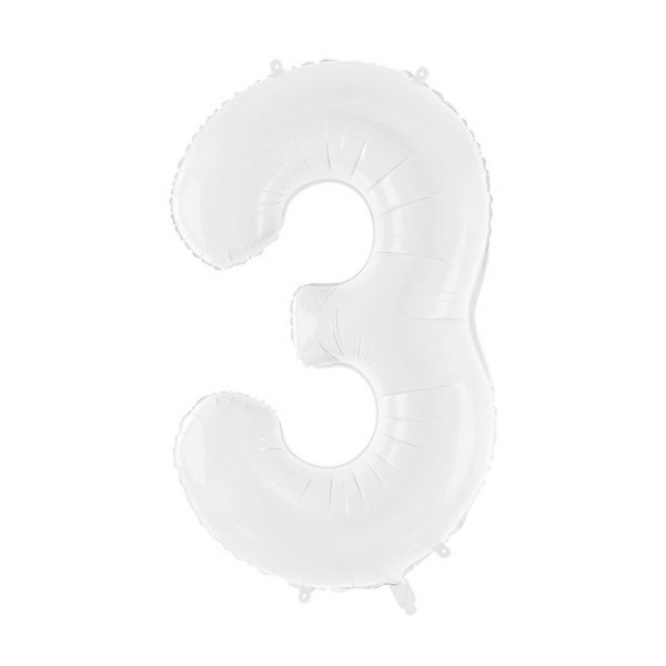 Balónek číslo bílé 3 z folie -  86 cm