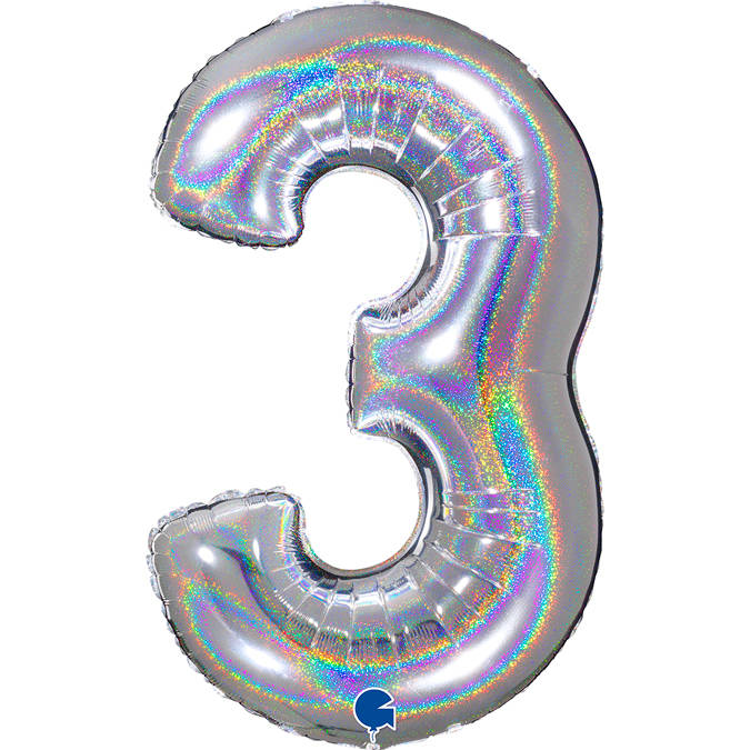 Balónek fóliový číslice 3 holografická stříbrná 102 cm