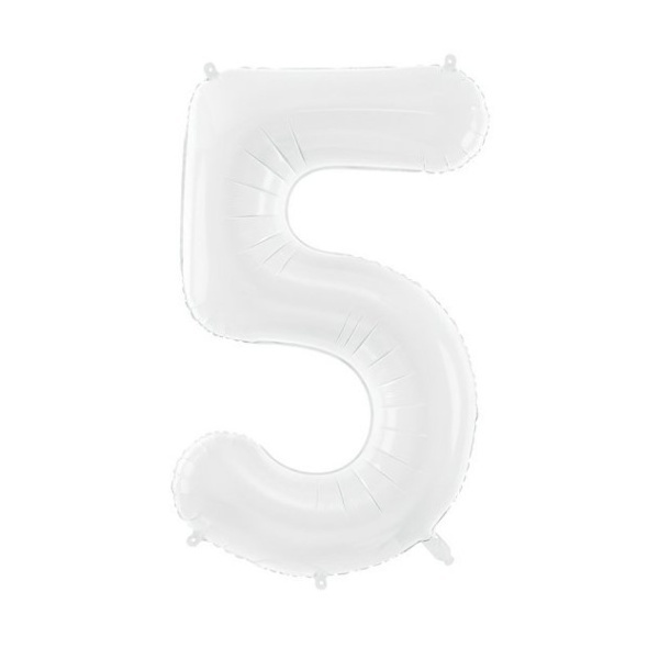 Balónek číslo bílé 5 z folie -  86 cm