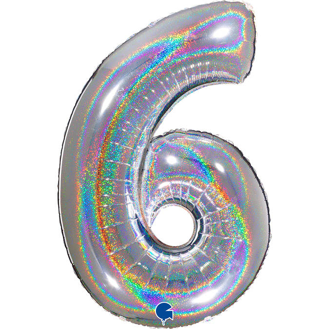 Balónek fóliový číslice 6 holografická stříbrná 102 cm