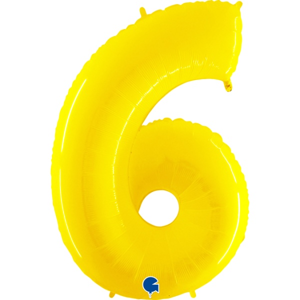 Balónek fóliový číslice žlutá 6 - 102 cm