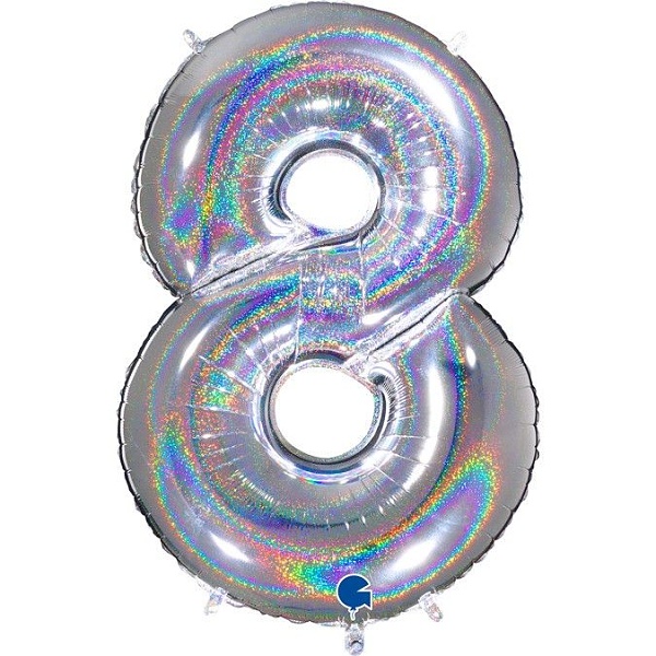 Balónek fóliový číslice 8 holografická stříbrná 102 cm